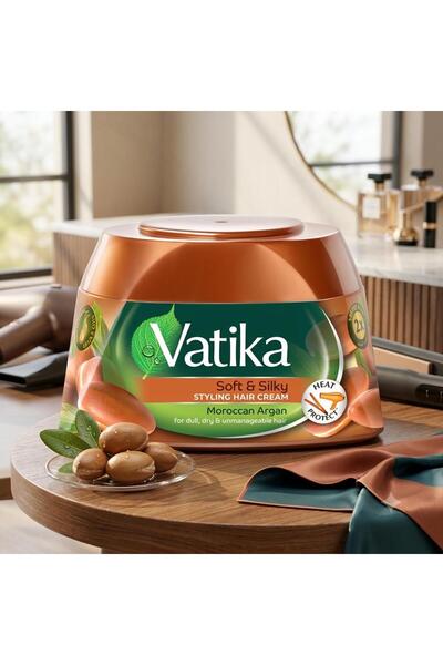 Vatika Soft & Silky Hair Styling Cream 140 ml - Moroccan Argan Oil Heat Prote...