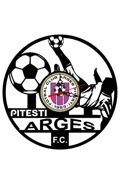 OEM Ceas de perete decorativ din disc de vinil, Model FC Arges Pitesti, Fotba...