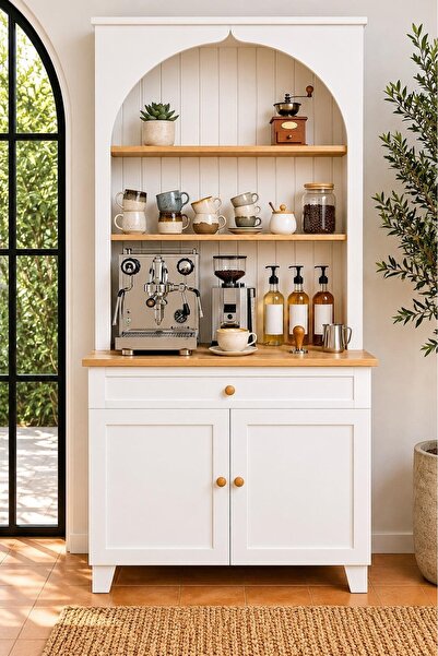 Noiss Home Decor Damla Kahve Köşesi Coffee Bar Dolabı Çekmeceli Raflı Mutfak ...