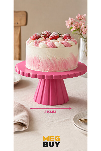 MEGBUY Dekoratif Ayaklı Pasta Standı 24 cm – Cupcake Kek Sunum Tabağı Pembe
