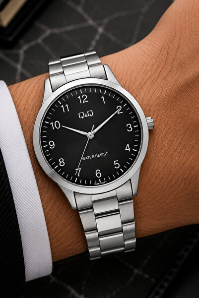 Q&Q Men's Silver Metal Cord Black Dial Numeral Wrist Watch 2 Year Warranty