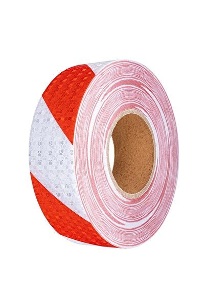 OEM Bandă reflectorizantă adezivă tip fagure - ROȘU-ALB (rolă 5cm x 25m)