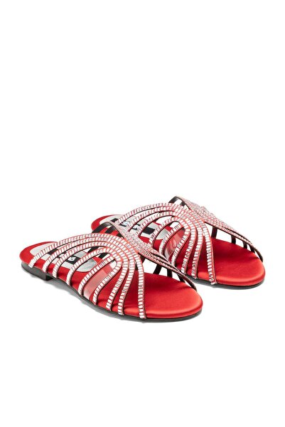 Dedos Women's Banded Stone Embroidered Round Toe Luxury Satin Slippers 4011