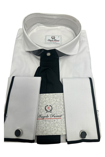 OEM Cămașă bărbați, Angelo Roma, alb cu dungi negre, slim fit, bumbac-poliest...