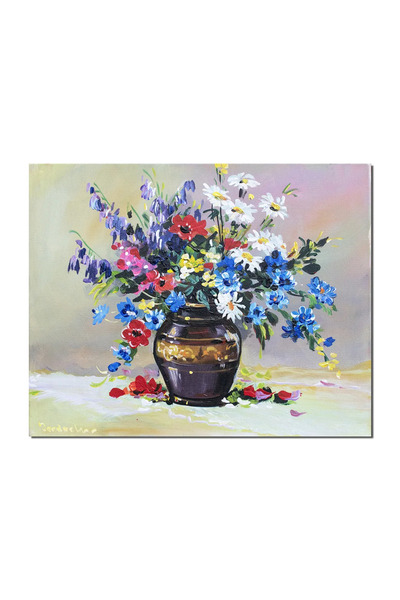 artnova Картина с маргаритки, метличини и макове, ръчно рисувана маслена карт...