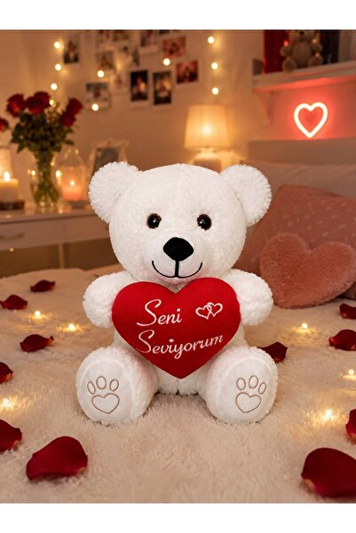 MASSALTOYS sevgiliye hediyelik kırmızı kalpli ''seni seviyorum''peluş beyaz a...