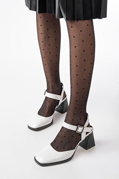 Zerenyus Zri̇n-40450 Premium White Patent Leather Daily Open-Back Heeled Shoe...