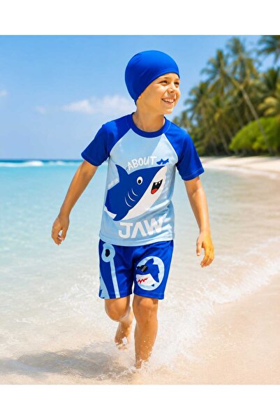 kidsense Boy's Boneli Jaw Printed Short Sleeve Swimsuit Set