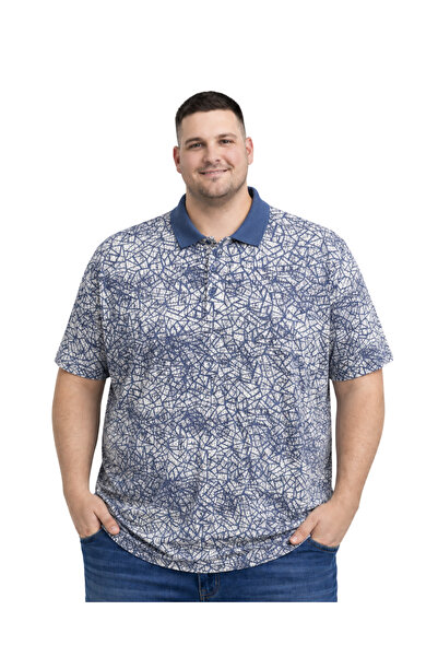 BattalModa Men's Large Size Indigo Polo Collar Mosaic Short Sleeve T-Shirt 3X...