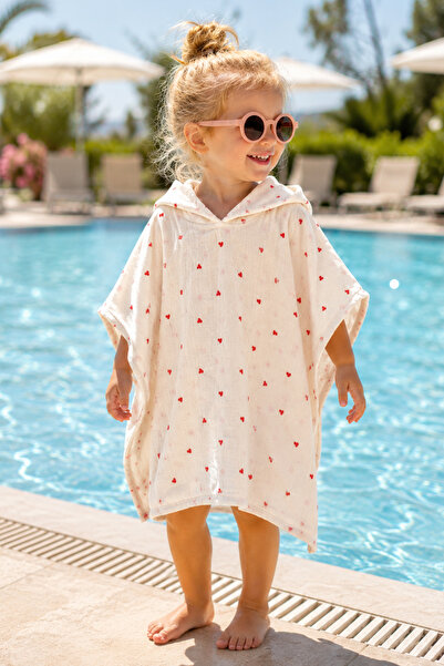 tinylamb Kalp Desenli Müslin Panço %100 Pamuk | Çocuk Panço Unisex Model
