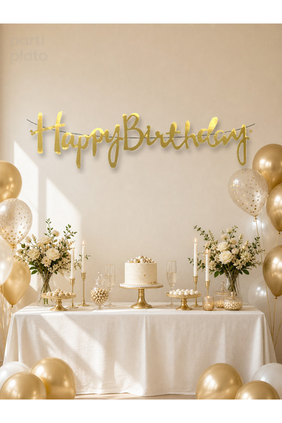 era balon Happy Birthday Altın Yaldız Kaligrafi Yazılı Doğum Günü Banner Süsü...
