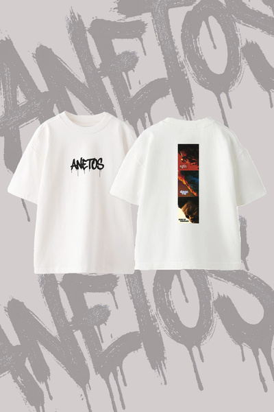 Anetos The Weeknd Design Μπλουζάκι με στάμπα Oversize με λαιμόκοψη Crew, Λευκό