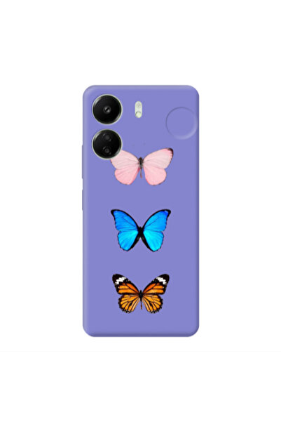 Other Xiaomi Redmi 13C Triple Butterfly Purple Colored Silicone TPU Θήκη