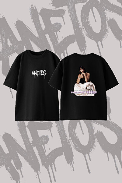 Anetos Pinkpantheress Design Printed Oversize Crew Neck T-Shirt Black