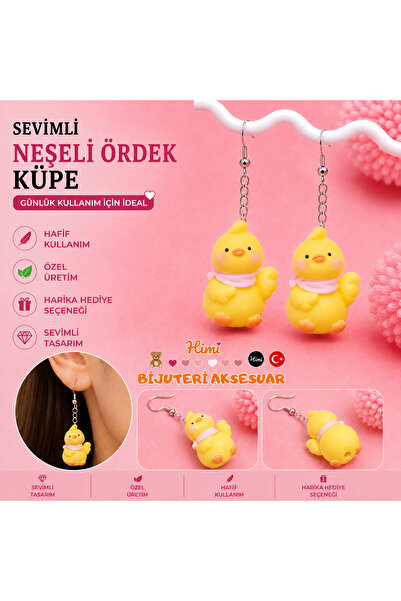 himi bijuteri aksesuar Cheerful Yellow Duck Animal Figured Dangle Earrings Li...