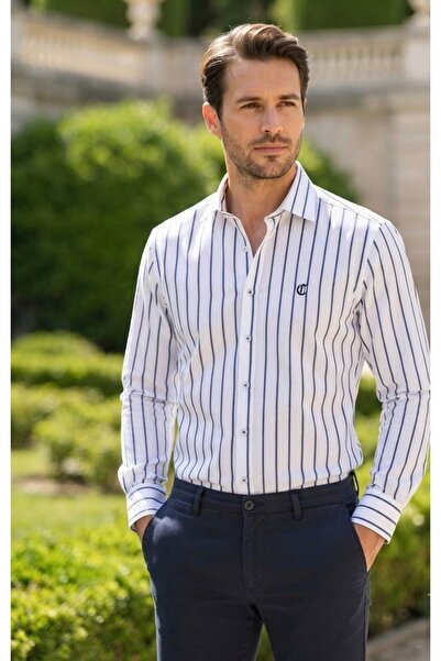 Chordi Long Sleeve Striped Cotton Regular Fit Premium Men's Shirt