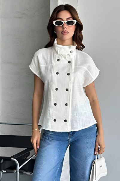 Shopping Shop Linen Washed Sleeveless Vest Blouse Ecru