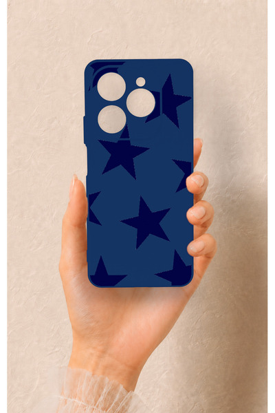 Vip Case Tecno Spark 20 Pro Uyumlu Lacivert Star Desenli Silikon Kılıf