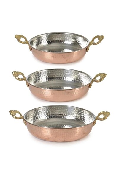 abnturk 3lü Set Bakır Sahan Seti 14-16-18cm Üçlü Omlet Yumurta Tavası Çekiç D...