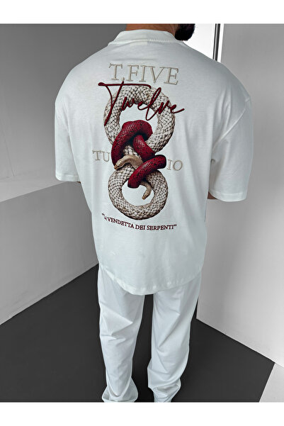 NO1 KONSEPT White Oversize Snake Print T-Shirt with Back Detail