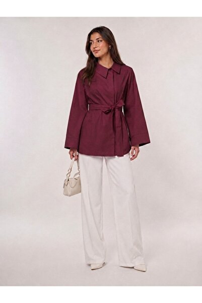 EMMAS CLOTHİNG Women's Belted Wide-Sleeve Poplin Shirt