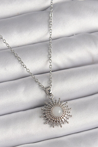 ARMÜZ 316L Steel Silver Color Chain White Enamel Sun Model Women's Necklace
