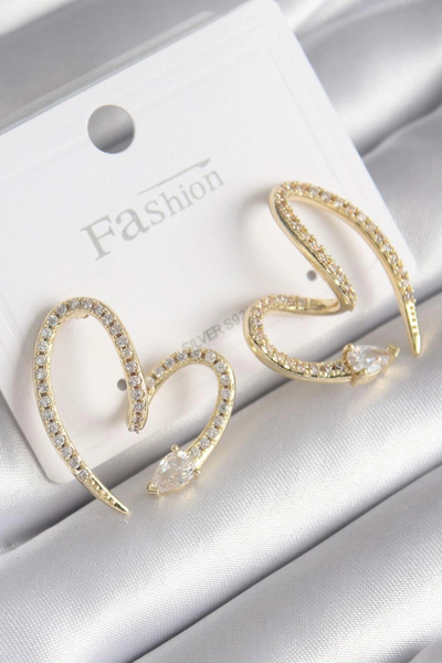 ARMÜZ Brass Gold Color Zircon Stone Snake Heart Model Women's Earrings