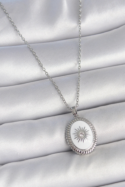 ARMÜZ 316L Steel Silver Color White Enamel Sun Engraved Evil Eye Bead Detail ...