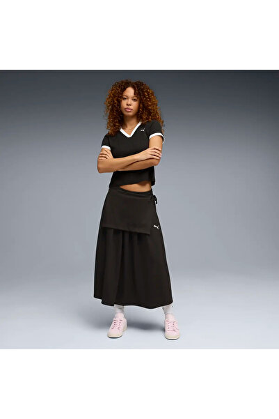 Puma T7 Midi Pleated Skirt Siyah Kadın Elbise-Etek