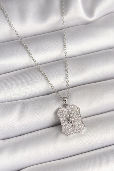 ARMÜZ 316L Steel Silver Color Chain Zircon Stone Pole Star Embroidered Medall...