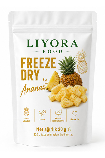 LİYORA FOOD Freeze Dry Ananas 20 g Dondurularak Kurutulmuş Kuru Meyve Cipsi
