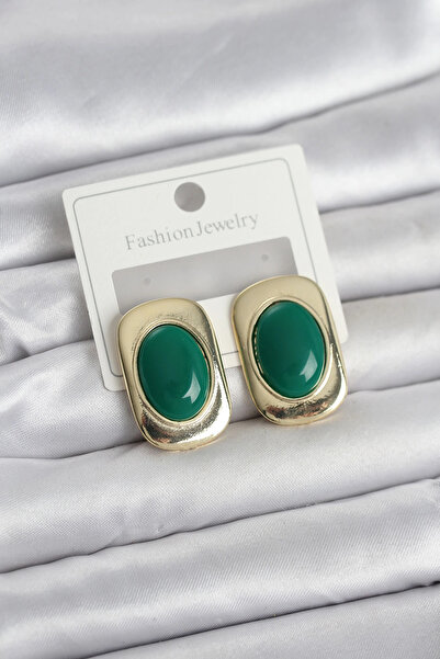 ARMÜZ Green Color Square Model Vintage Women's Earrings