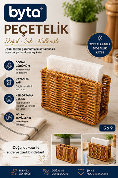 BYTA Rattan Look Napkin Holder 13X9 cm Desktop Napkin Organizer Wicker Look