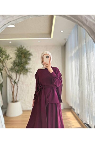 BELLASTORE Women's Plum Belt Detailed Skirt Suit