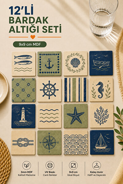 UNT Marin Collection Set of 12 Mdf Coasters |   9X9 cm Uv Printed Decorative ...