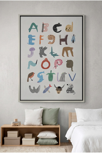 Jasmine Art Animal Alphabet Kids Wall Art | Portrait Framed Canvas Print | Lu...