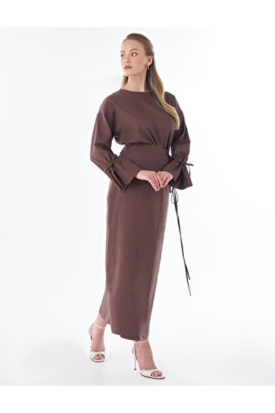 KYR High Waist Linen Wrap Skirt Chocolate