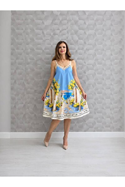 OnlyForYou Rochie Damă din Satin – Rochie Vaporoasă de Vară cu Bretele și Imp...