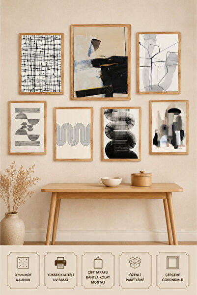 UNT Set de 7 tablouri abstracte minimaliste cu aspect de cadru |   Decor de p...