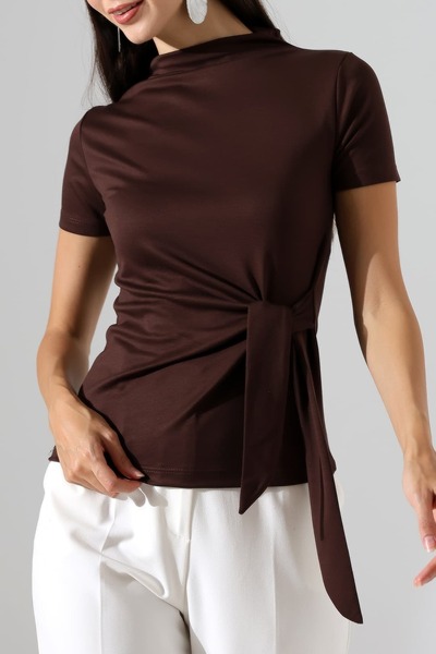Sabr Women's Oysho Side Tie Detailed Short Sleeve Blouse