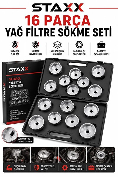 STAXX POWER 16 Parça Yağ Filtre Sökme Anahtar Seti Universal Cup Tip Filtre L...