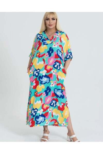 kısmet sepeti Women's Plus Size Mixed Color Floral Pattern Viscose Combed Cot...