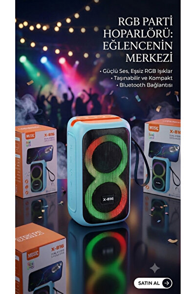 TUX Kablosuz Bluetooth Hoparlör Taşınabilir Ses Bombası RGB Işıklı Speaker