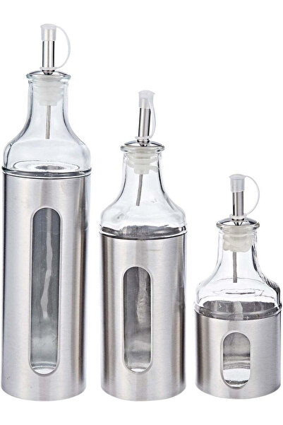 Harmony 3-Piece Oil & Vinegar Bottle Set – Silver