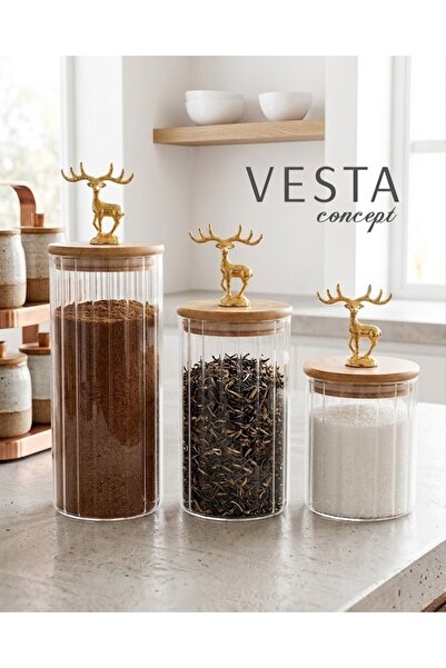 VESTA Concept Leak-Proof Glass Spice Jar with Deer Lid and Bamboo Lid in Diff...