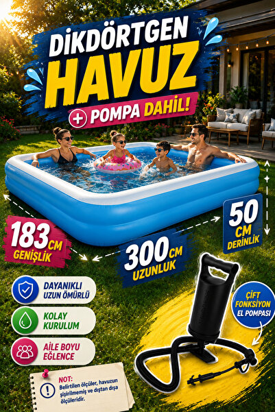 hak-iş oyuncak 300x183x50 cm Dikdörtgen Şişme Aile Havuzu | Tahliye Vanalı | ...