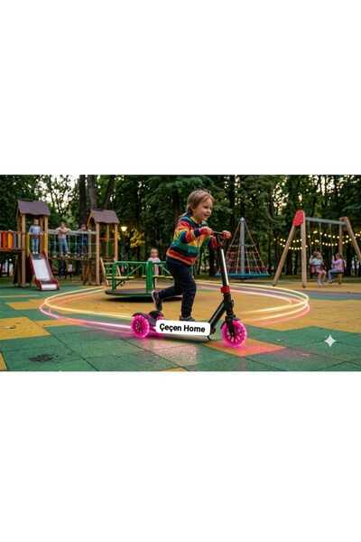 ÇEÇEN HOME Katlanabilir pembe Işıklı Çocuk Scooter Kırmızı Siyah - 3 Tekerlek...
