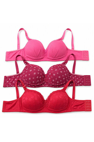 Generic Women's Padded Bra Set of 3, Pink, Printed & Red-Size58 | Adjustable ...