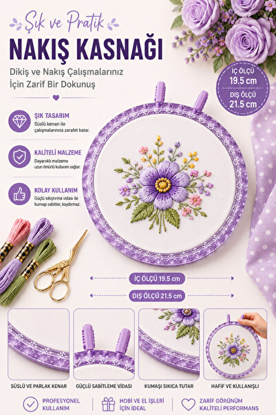 LİVA CRAFT Art & Craft Mandallı Mor Dekoratif Nakış Kasnağı, Kristal Görünüm ...