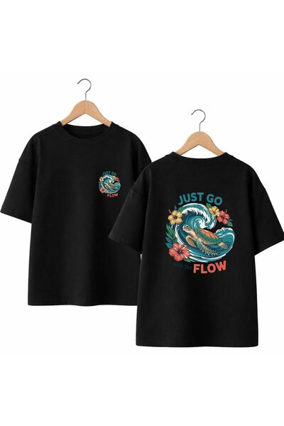 playwear Just Go Flow 100% Cotton Oversize Loose Regular Fit Crew Neck T-Shir...
